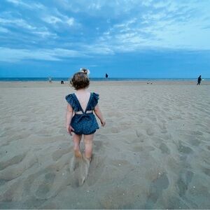 Bailey’s Blossoms blue and white floral romper